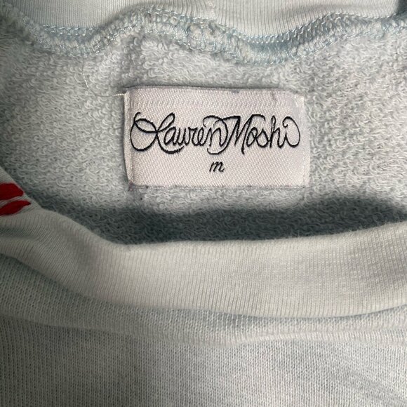 Lauren Moshi Embroidered Heart Crew Neck Sweatshirt Light Blue Size Medium - Picture 2 of 8